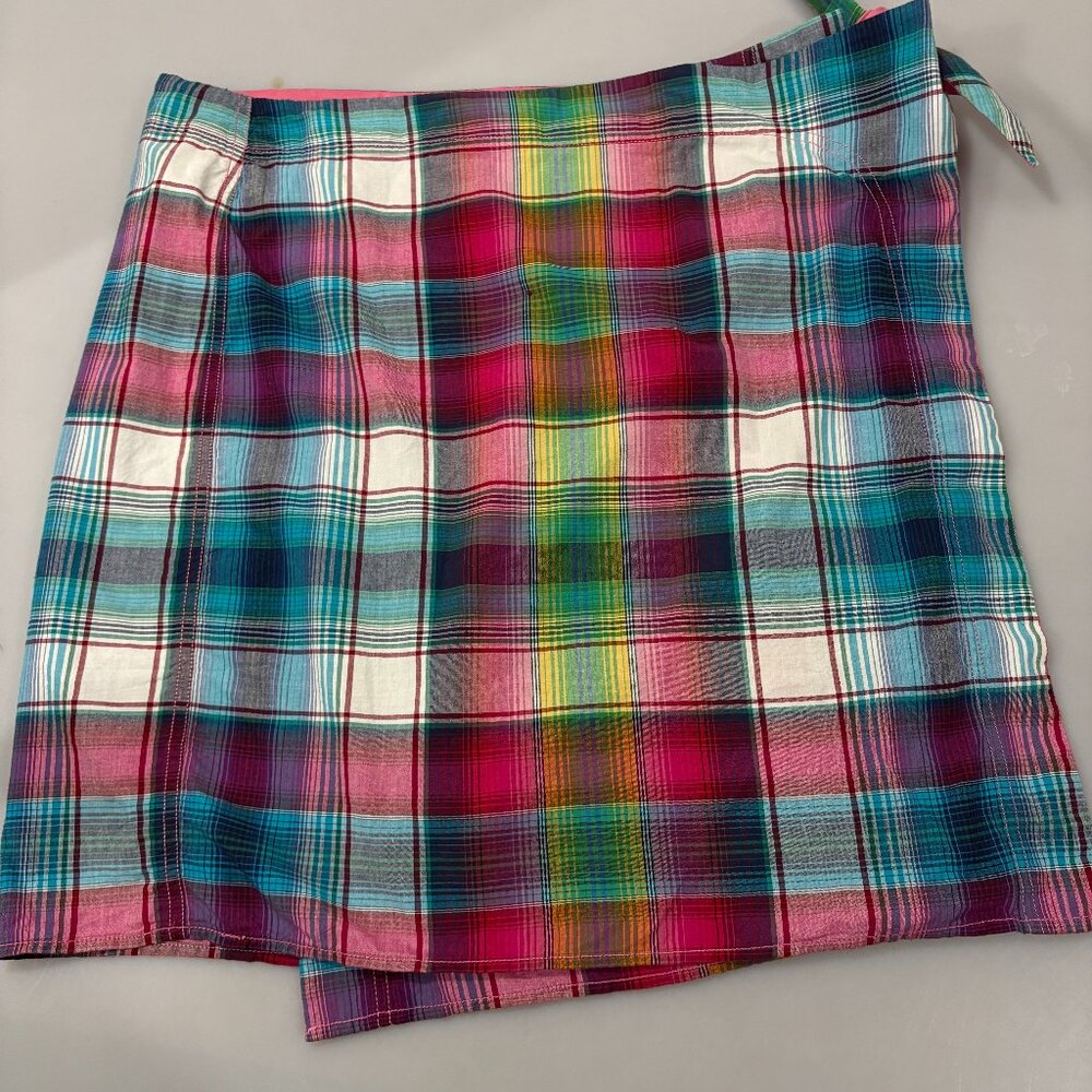 Tommy Hilfiger 14 Plaid Madras Cotton Wrap Around Skirt NEW Knee-Length
